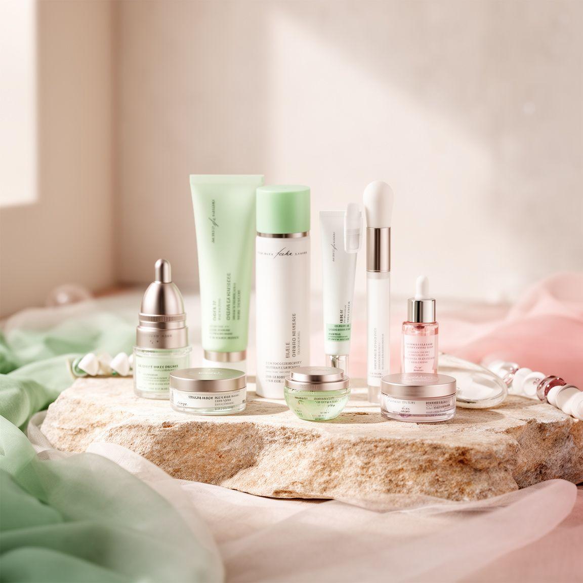 Elegante Beauty-Tools auf einem hellen Schweizer Steinarrangement mit sanftem Tageslicht